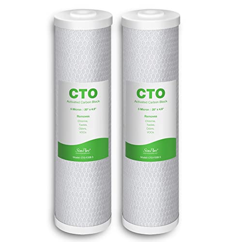 2 Pack 20-Inch x 4.5-Inch CTO Carbon Water Filter Cartridges - 5 Micron, Whole House Filtration