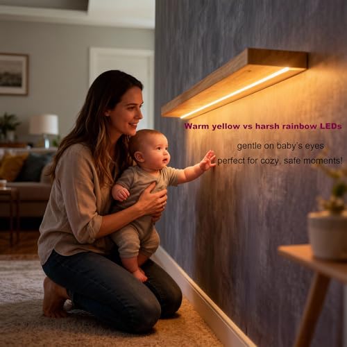 Walnut Floating Shelves Set of 2 - 36 Inch Wall Shelves with LED Light, Rustic Modern Design