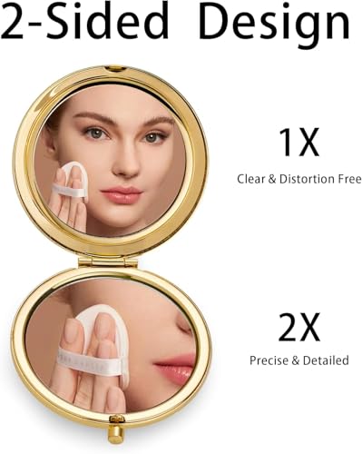 Mini Portable Makeup Mirror 1X/2X Magnification Gold 18 Pack