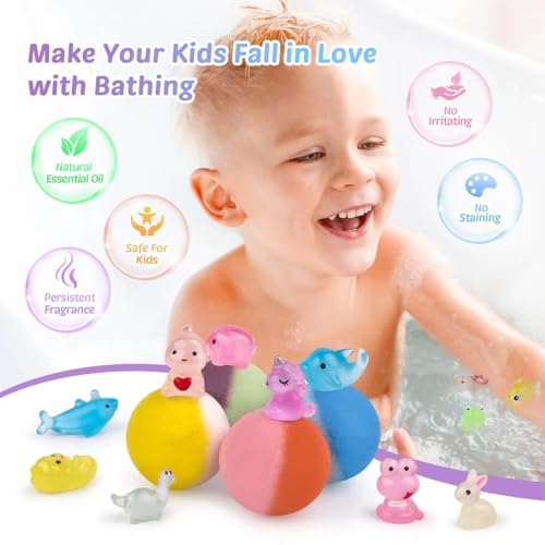 Kids Bath Bombs with Glow in The Dark Toy - 36 Pack Bath Surprise Set - Dinosaur, Ocean & Animal Variations