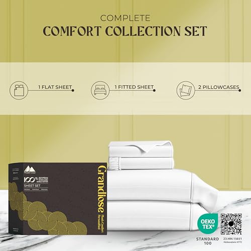 Egyptian Cotton Queen Sheet Set - Bright White, 16" Deep Pockets, Luxury Sateen Weave