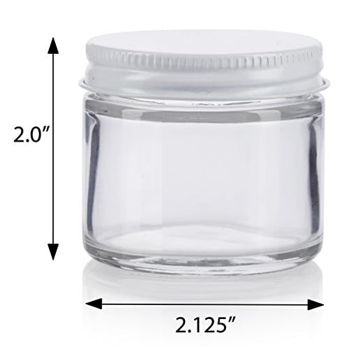 JUVITUS (6 pack) 2 oz / 60 ml Clear Thick Glass Jar with White Metal Airtight Lid