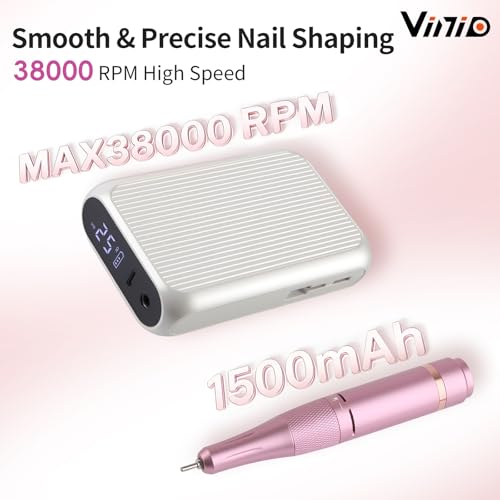 Electric Nail Drill Kit - Rechargeable 38,000RPM Manicure & Pedicure Tool - Purple