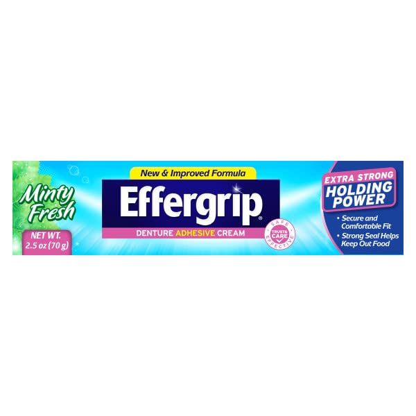 Denture Adhesive Cream Extra Strong 2.5 oz (Pack of 6) — Zinc Free, Effergrip