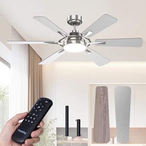 Passky 52 Inch Nickel Ceiling Fan with Lights & Remote - Modern 6-Blade Design