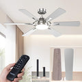 Passky 52 Inch Nickel Ceiling Fan with Lights & Remote - Modern 6-Blade Design