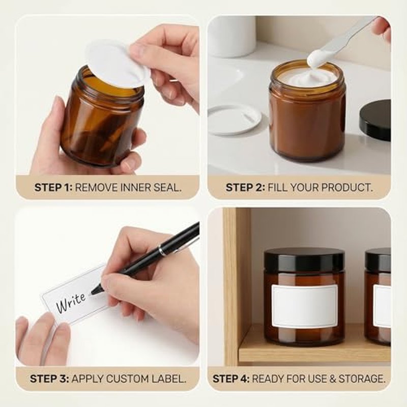 6oz Amber Glass Jars with Lids ? 24 PCS Leak-Proof Cosmetic & Lotion Jars with Inner Liners,Small Travel Jars for Body Scrubs, Creams, Lip Balms, and DIY Projects ?Airtight,Reusable£¨Amber£©