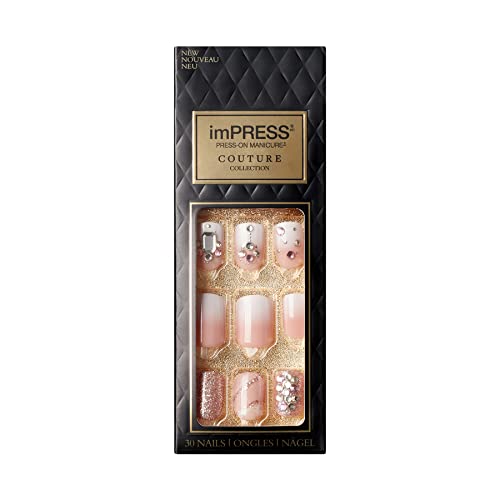 KISS imPRESS Couture Collection Press-On Manicure, Woo, with Jewelled Accents, Includes 30 Fake Nails, Prep Pad, Mini File, and Cuticle Stick