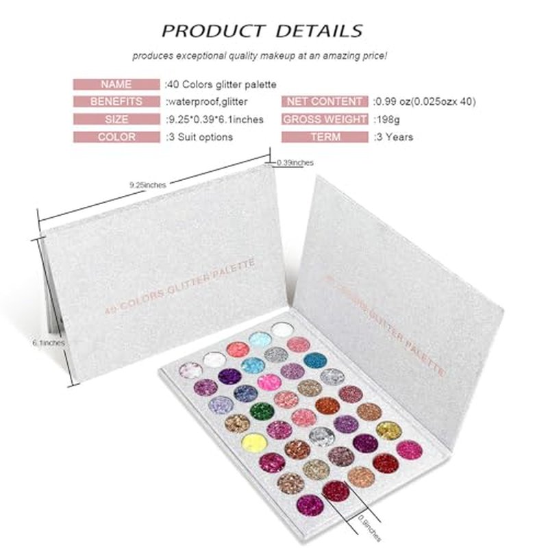 40 Colors Glitter Gel Set - No Glue Needed for Hair Face Body Glitter for Halloween, Carnival, Cosplay | Multi-Purpose Paint Glitter Palette, Vibrant Makeup for Women, Girls & Kids