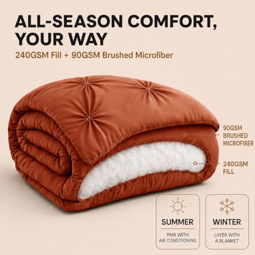 HIMEET King Size Burnt Orange Comforter Set 7 Pieces Pintuck Bed in a Bag