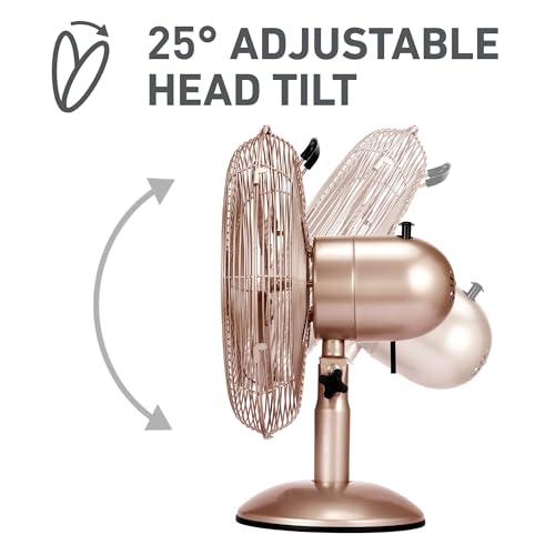 Holmes 12-Inch Vintage Metal Table Fan with 3-Speed Brushed Copper Finish
