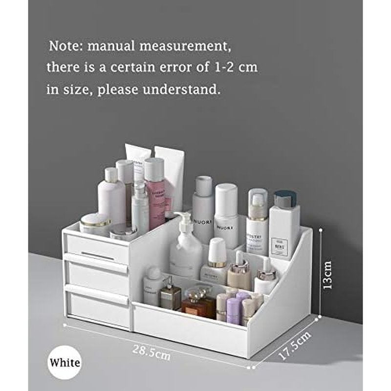 Large Makeup Capacity Cosmetic Storage Box Skin Care Organizer Jewelry,Makeup, Brushes, Lipsticks, Nail Polish Container,Desktop Dresser Sundries Storage Box (White)