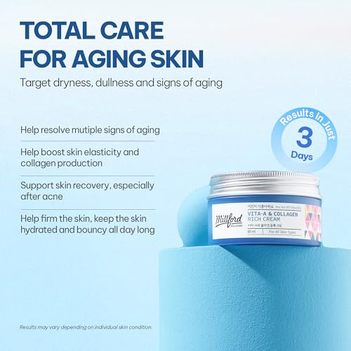 Millford Vitamin A Collagen Face Cream 80ml Anti-Aging Moisturizer with Marine Collagen