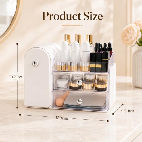 Large Makeup Organizer with 27 Brush Slots and Drawer Storage
