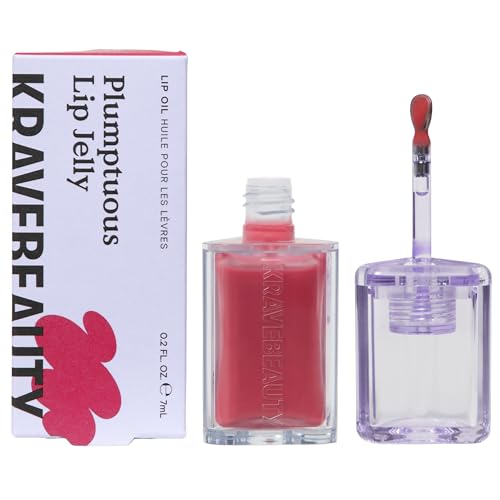 Lip Oil with Guava Blush Tint - Refillable Lip Gloss for Glossy Shine & Hydration - KraveBeauty Plumptuous Lip Jelly, 7 mL Guava Blush