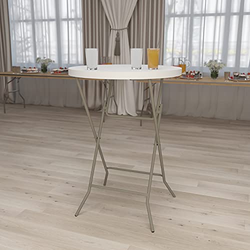 2.63 ft Plastic Round Folding Bar Table - White, Portable for Events