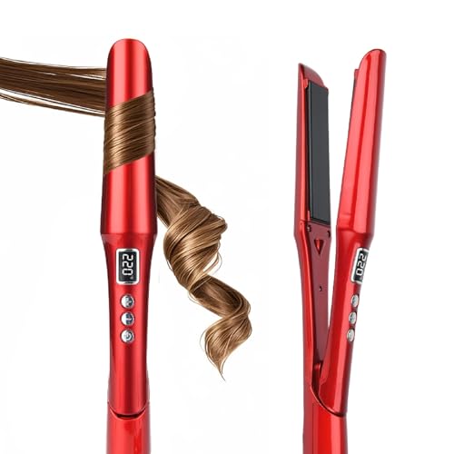 2-in-1 Hair Straightener and Curler - Titanium & Ceramic, Red - Fast Heat-up & Adjustable Temperature