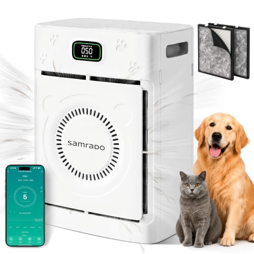 Samrado White Pet Hair Air Purifier with H13 HEPA for Large Rooms, Quiet 25dB