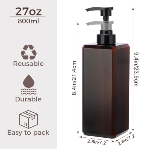 Brown 800ml Refillable Square Soap Dispenser Set with Labels - Suream 3 Pack