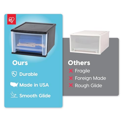 IRIS USA 17 Qt 4-Pack Medium Stackable Drawer Storage Organizer Black
