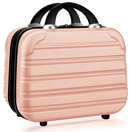 Pink 14-Inch Hard Shell Makeup Train Case Portable Cosmetic Suitcase