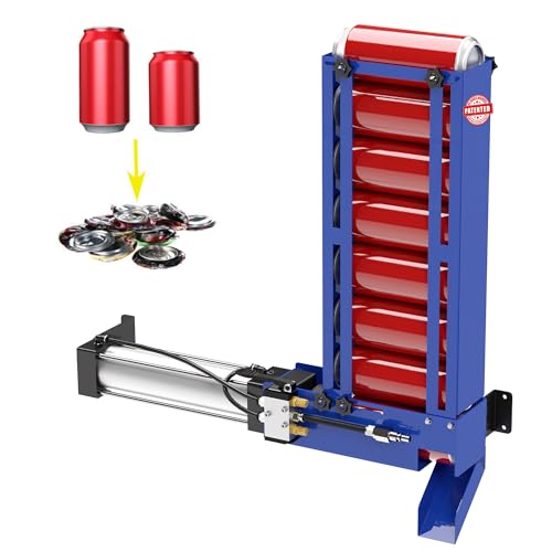 Pneumatic Can Crusher with Hopper - Blue, Heavy Duty Wall Mount Recycling Tool