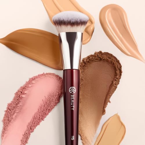 BK BEAUTY 115 MEDIUM CONTOURED FOUNDATION BRUSH ? Contoured Foundation Brush for Liquid Makeup - Foundation Makeup Brushes - Face Brush For Liquid Or Cream Foundation