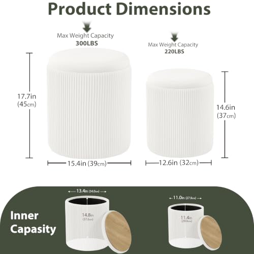 White Royal Windsor Round Storage Ottoman Set of 2 - Vanity & Footstool