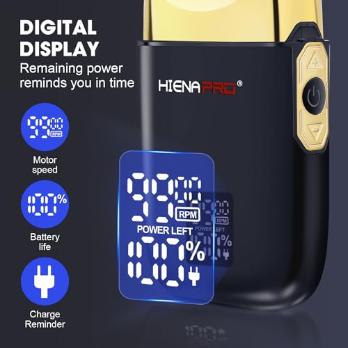 HIENA PRO Foil Shaver for Men Barber, Double Electric Foil Trimmer, Professional Electric Razor, Close Shaver, Cordless Rechargeable with USB, Detachable Design, LED Display, Black Gold