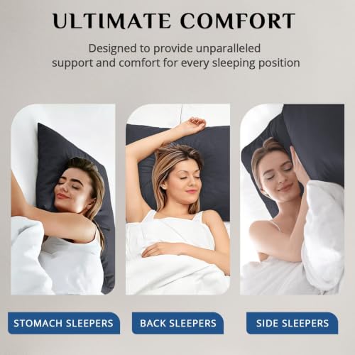 JOLLYVOGUE Black King Size 4-Pack Supportive Bed Pillows - Washable, Hotel Quality