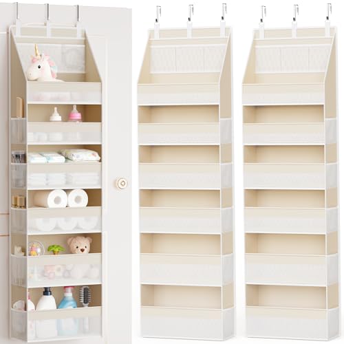 Over the Door Closet Organizer 6 Shelves & 13 Mesh Pockets — 2 Pack Beige