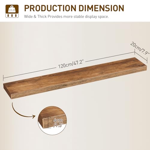 Floating Wall Shelves Set of 3 - Rustic Brown, 47.2 Inches, Thick Wall Mount Storage