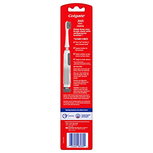 Colgate 360 Charcoal Sonic Powered Battery Toothbrush - 2 Pack, Battery Included