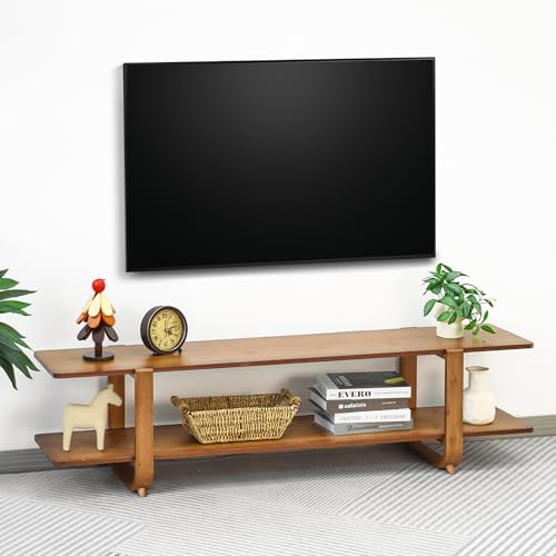 Walnut Bamboo TV Stand for Up to 65-Inch TVs Media Console with Storage