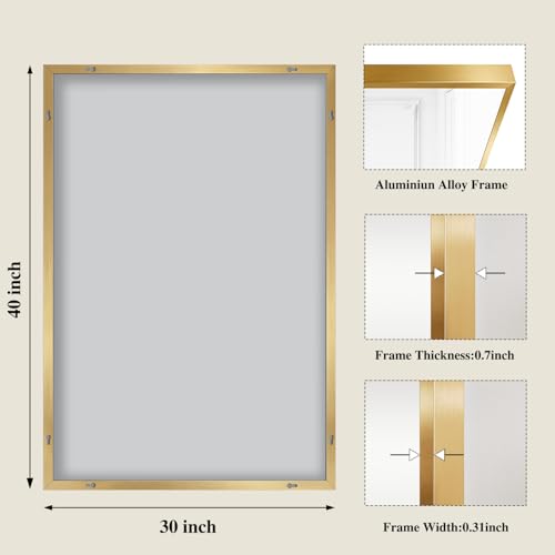 Gold Wall Mirror 30x40 Inch Rectangular Bathroom & Living Room Mirror - Horizontal or Vertical Mount - Variation: Gold / 40"L x 30"W