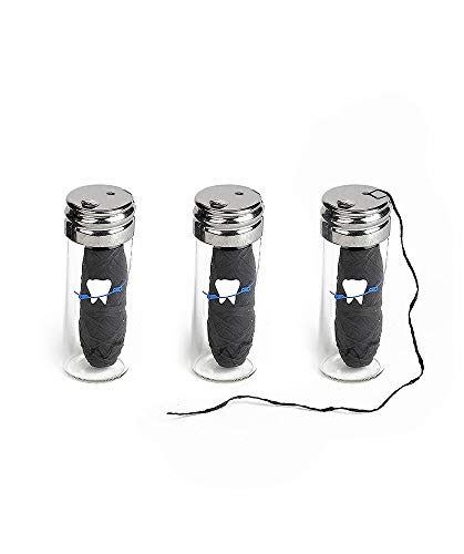 Biodegradable Bamboo Charcoal Dental Floss with Grapefruit Seed Extract - Eco-Friendly, Vegan, Refillable Glass Jar - 3 Pack