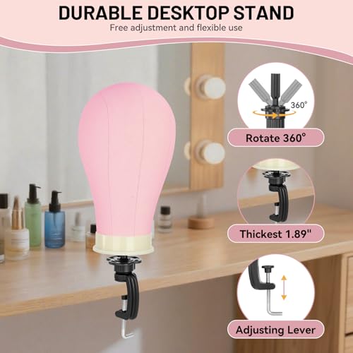 Pink 22 Inch Wig Head with 30" Tripod Stand - Styling & Display
