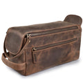 Leather & Latch Distressed Brown Full Grain Leather Toiletry Bag for Men & Women – Water-Resistant Travel Organizer with YKK Zipper
