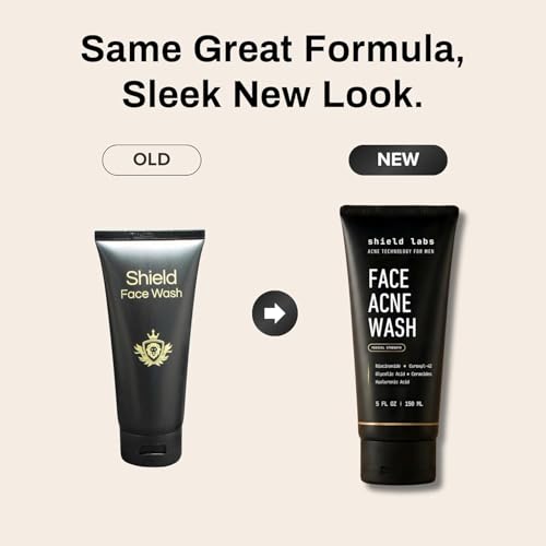 Shield Face Acne Wash for Men 5oz - Clear, Treat & Prevent Acne - Gentle Formula with Niacinamide & Hyaluronic Acid