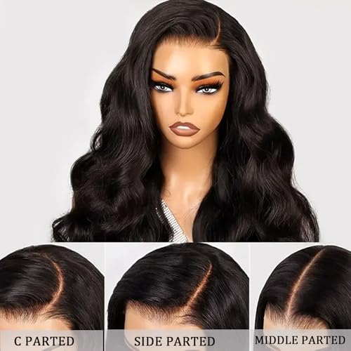 20 Inch Synthetic Lace Front Wig for Black Women - Body Wave, Natural Black, Pre Plucked, Long Straight, Layered, Variation of Natual Black-BW