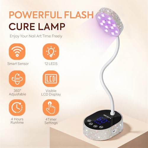 UV LED Nail Lamp 36W ? Mini Cordless Flash Cure Gooseneck UV Light for Gel X Nails, Portable USB Rechargeable Nail Dryer with Auto Sensor, 4 Timers & LCD Display for DIY Home Manicure (Diamond)