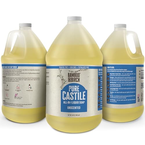 Unscented Castile Liquid Soap 64 oz - Natural, Multi-Purpose, Vegan & Palm Oil Free