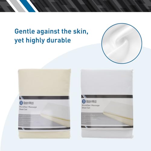 BodyMed Microfiber 120-GSM Massage Sheets, 3-Piece Set - Lightweight and Wrinkle Resistant for Massaging, Spas, Salons, and Clinics, White