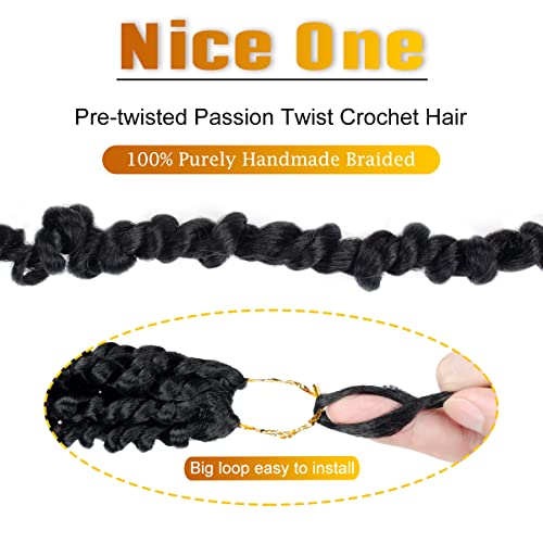 Pre-Twisted Passion Twist Crochet Hair 16 Inch - 8 Packs, Natural Black (1B#)