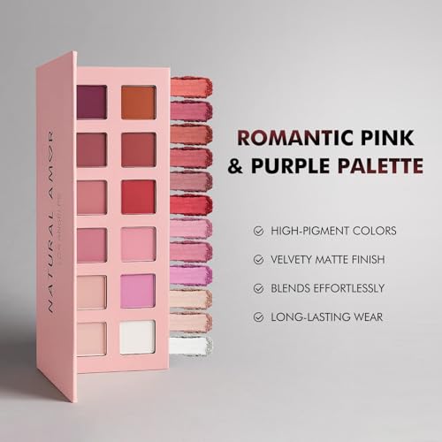 Natural Amor 12-Color Pink & Purple Eyeshadow Palette ? Matte Finishes ? Romantic Rose & Violet Tones in Eco-Friendly Packaging ? High Pigment, Blendable, Buildable Formula (0.35 oz)