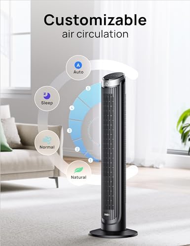 Black 40-Inch Tower Fan for Bedroom - 90° Oscillating Blower, Quiet Cooling