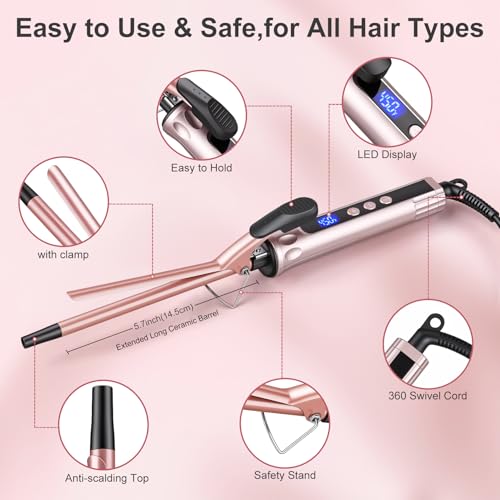 JAETON 3/8 Inch Small Curling Iron Wand with Adjustable Temperature, 9mm Ceramic Barrel