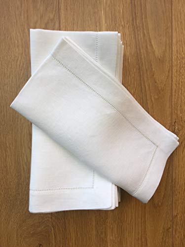 Set of 12 20x20 Inch Linen Dinner Napkins - Elegant Hemstitch, Eco-Friendly