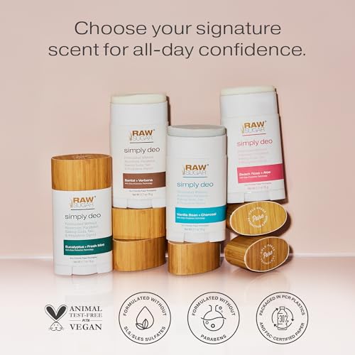 RAW Sugar Deodorant Stick Bundle - Aluminum-Free, Sensitive Skin, Vanilla & Charcoal Scent, Pack of 3