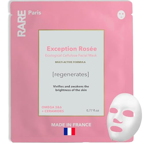 RARE Paris - Exception Ros?e - Regenerating Facial Sheet Mask - Hydrating & Brightening - With Ceramides & Omega-3 & 6 - Brightening, Firming & Revitalizing - Multi-Active Serum Formula - 1 Pack
